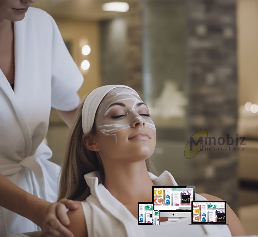 beautiful lady getting a facial done in a spa