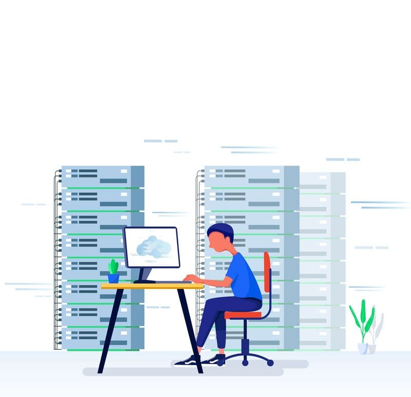 web hosting company employee working on a web server