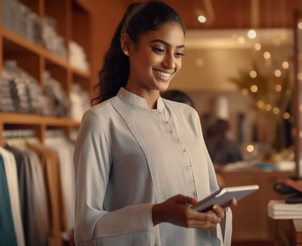 woman looking at the website of her business on a mobile phone