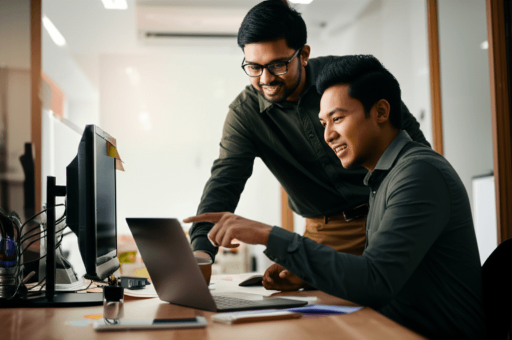A client discussing website plans with a local Gampaha web designer.