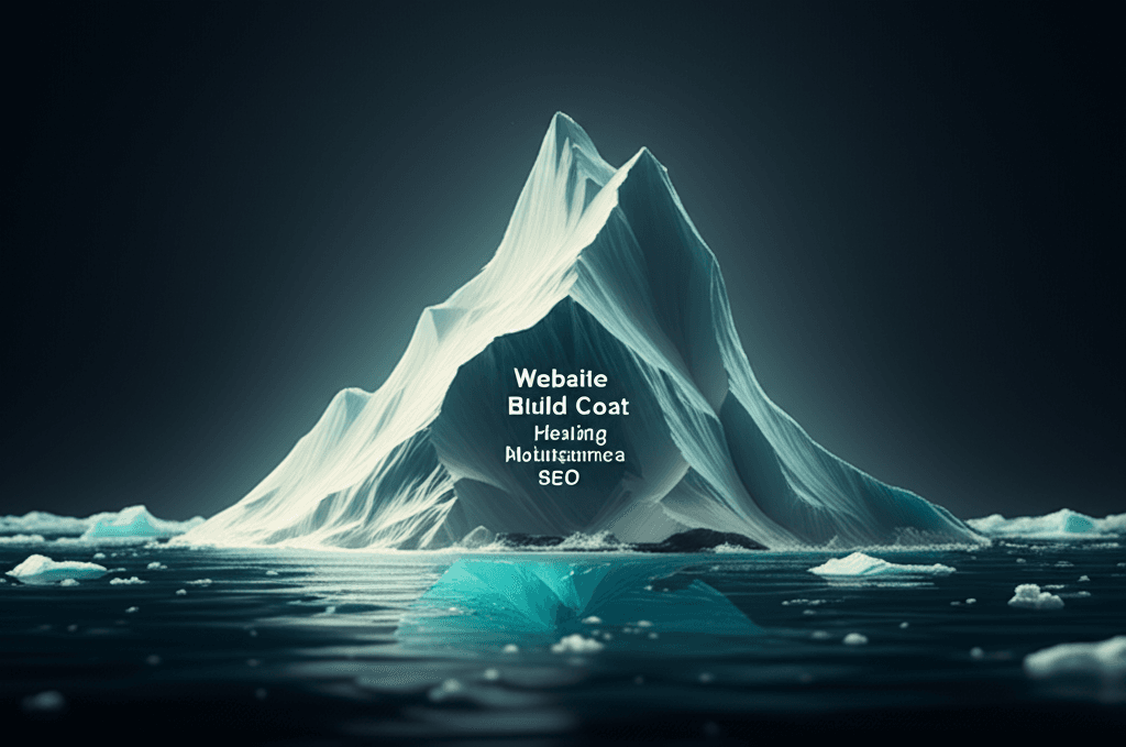An iceberg diagram illustrating the hidden and ongoing costs of website ownership for SMEs.
