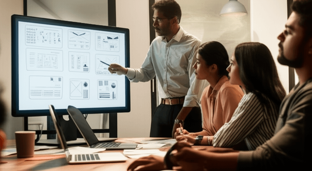 A local Gampaha web design team in a productive face-to-face meeting with a client.