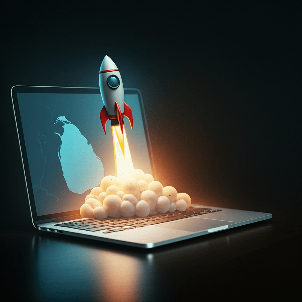 An illustration symbolizing the successful launch of a redesigned website.