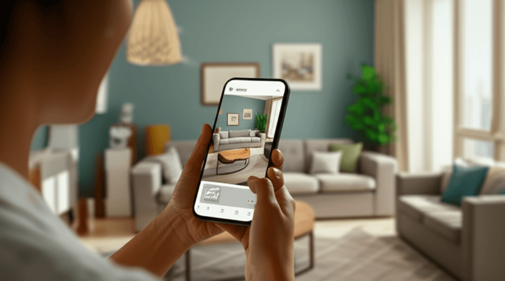 A user experiencing augmented reality on a Colombo ecommerce website to visualize a product.