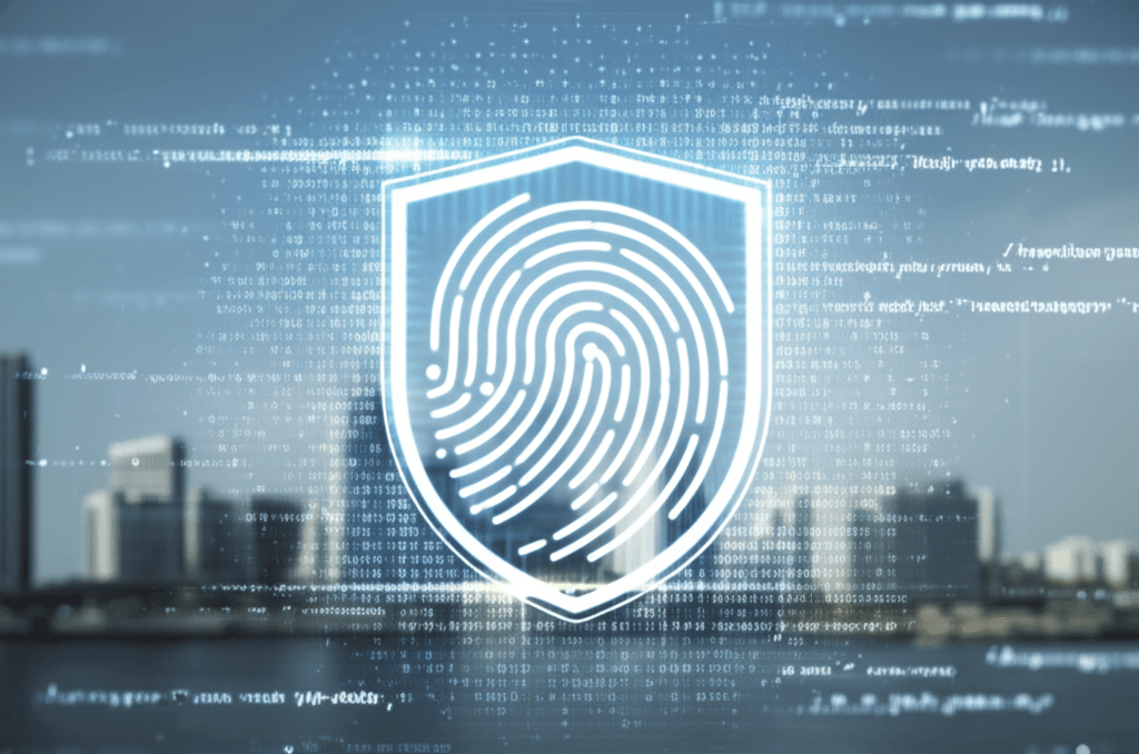 A shield and fingerprint icon symbolizing the importance of security and accessibility in web design.