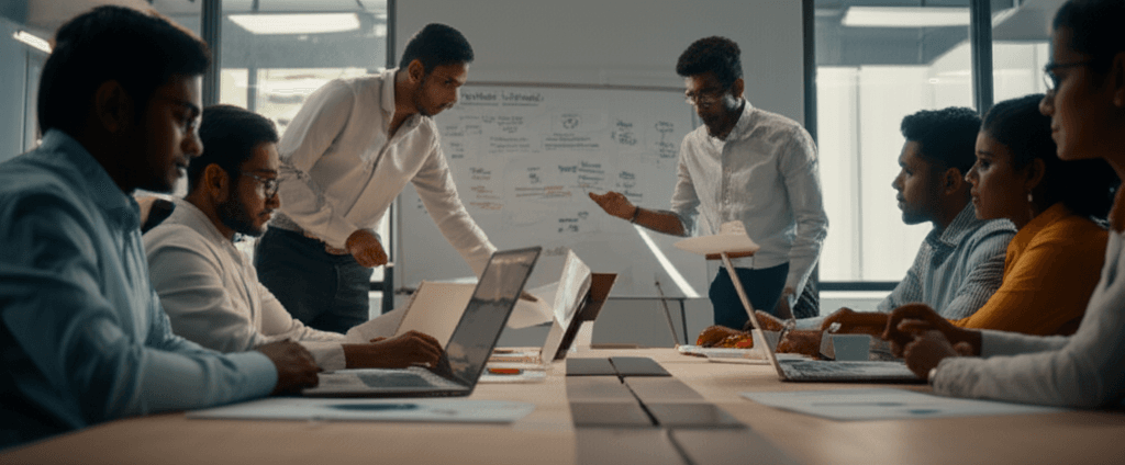 A business team in Colombo planning their website redesign strategy.