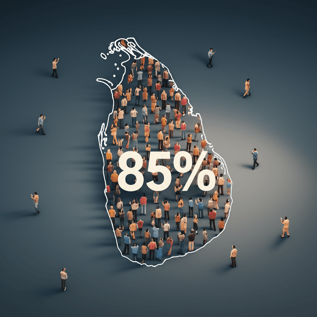 A graphic illustrating that 85% of internet users in Sri Lanka are on smartphones.