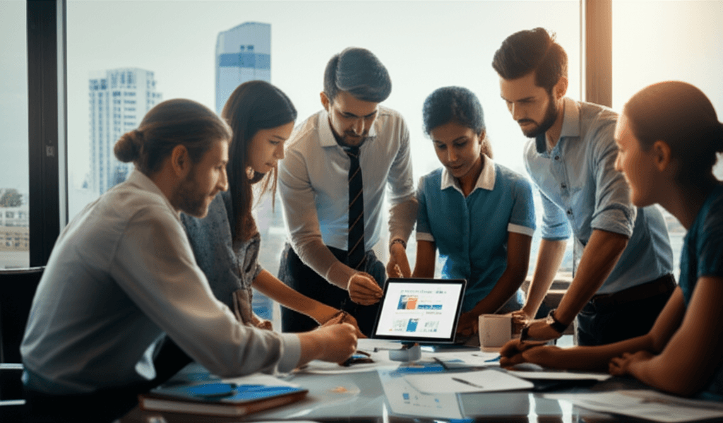 A team of professional web designers in Colombo planning a mobile-first website.