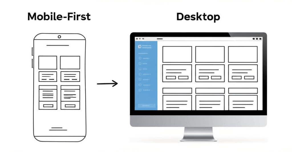 A diagram comparing the mobile-first design approach to the desktop version.