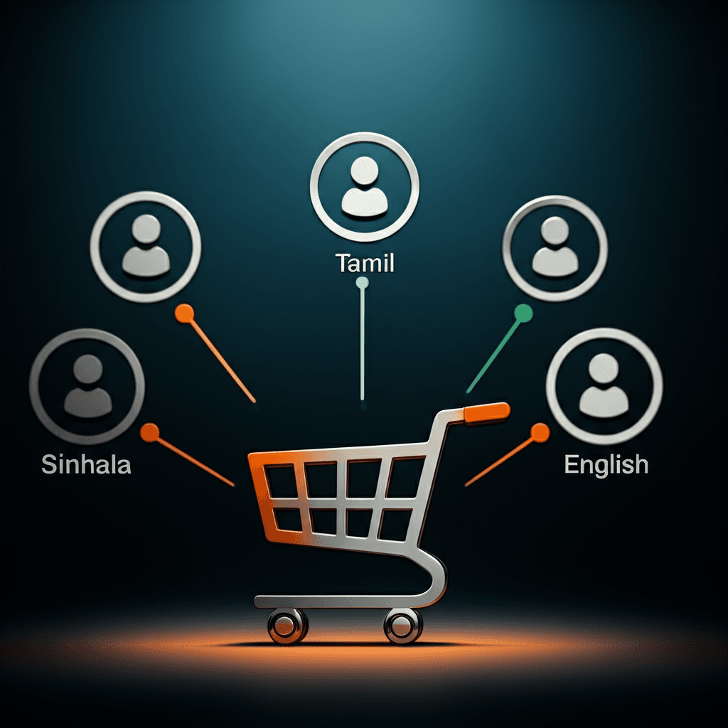 An illustration showing how catering to Sinhala, Tamil, and English users leads to better business conversions.