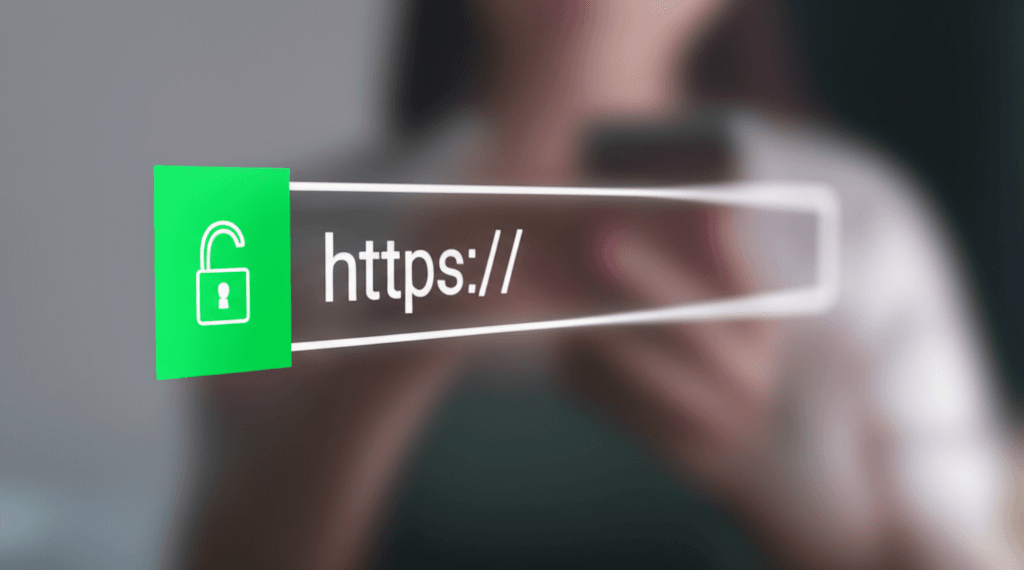 A browser address bar showing a secure SSL connection with a padlock icon.