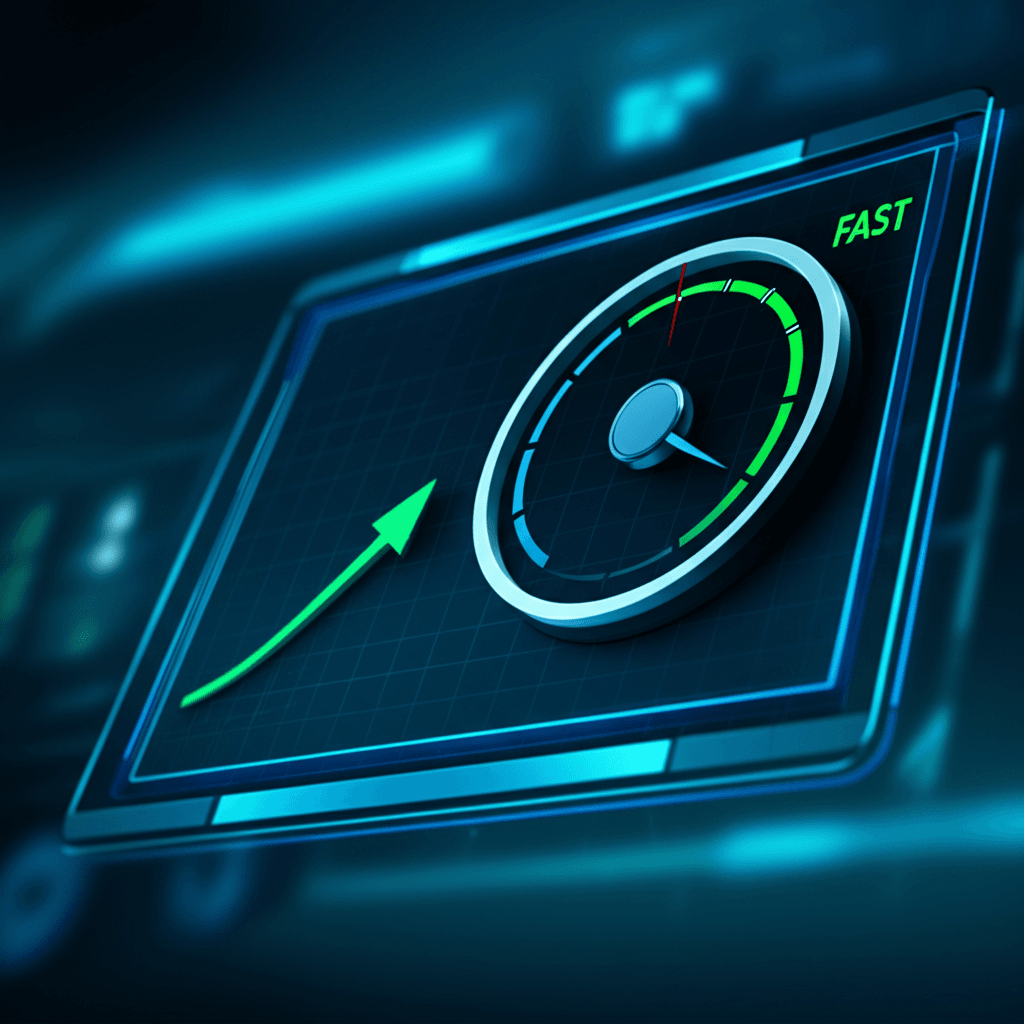 A dashboard graphic showing improved website speed and performance metrics.