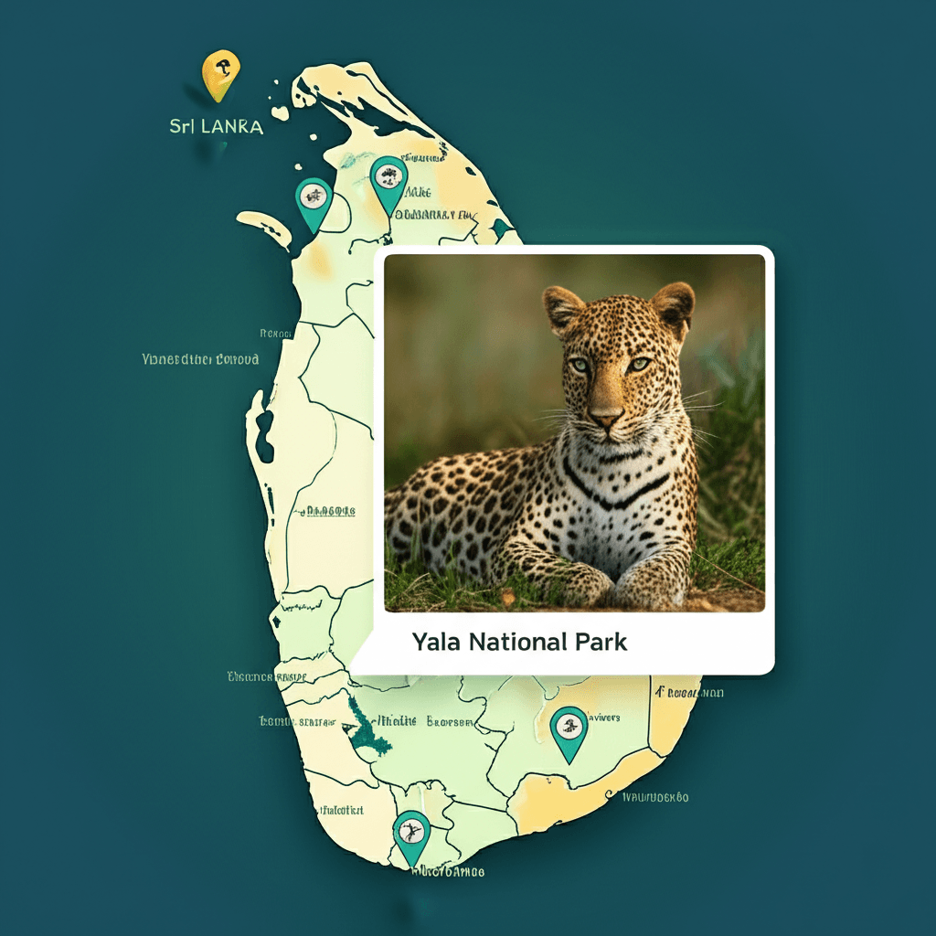 An interactive map showcasing Sri Lanka's key tourist attractions for a website.