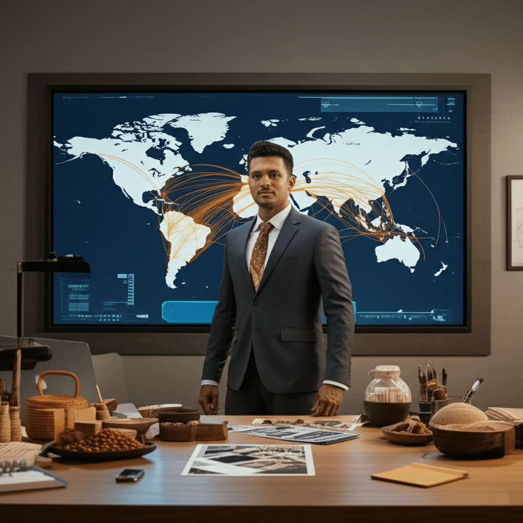 An exporter in Gampaha using a website to plan global business expansion.