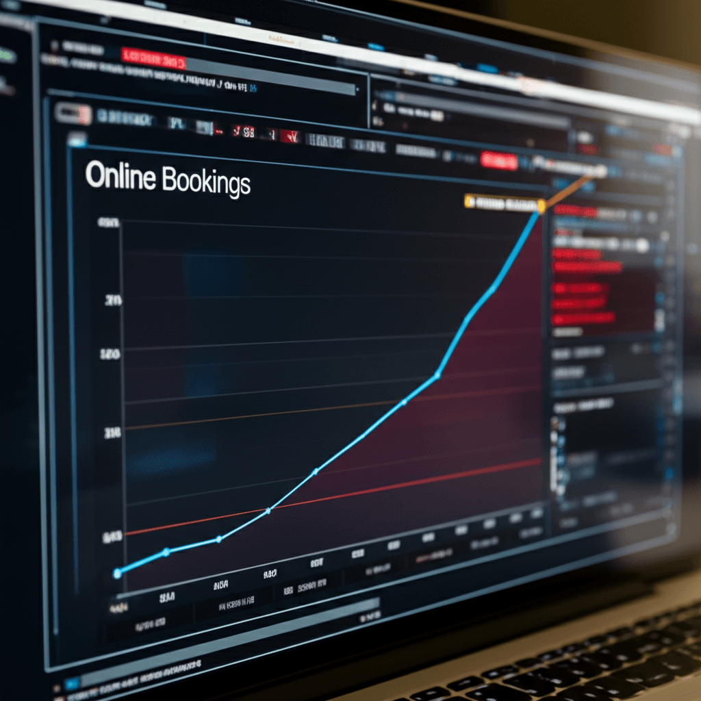A chart demonstrating a significant increase in bookings after a website redesign.