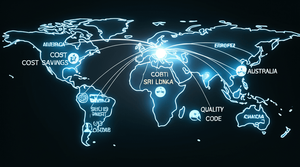 A map highlighting Sri Lanka as a central hub for global web design services.