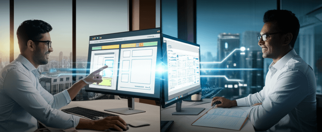 A visual representation of seamless remote collaboration between a client and a web design team in Sri Lanka.