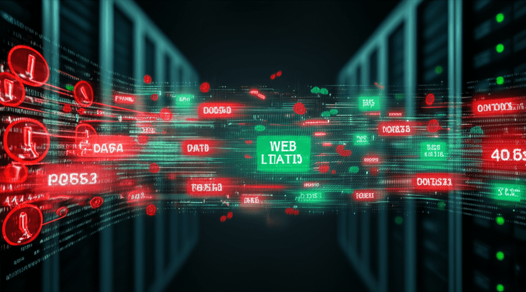 An illustration of a web application firewall filtering online threats.