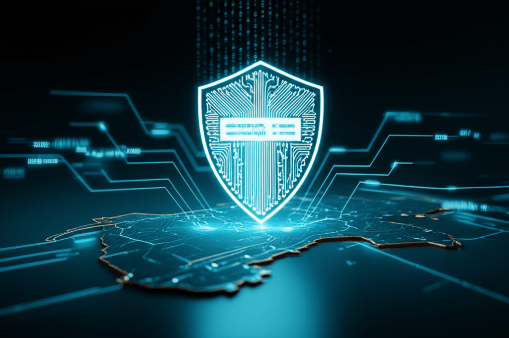 A graphic illustrating digital security and protection for Colombo-based websites.