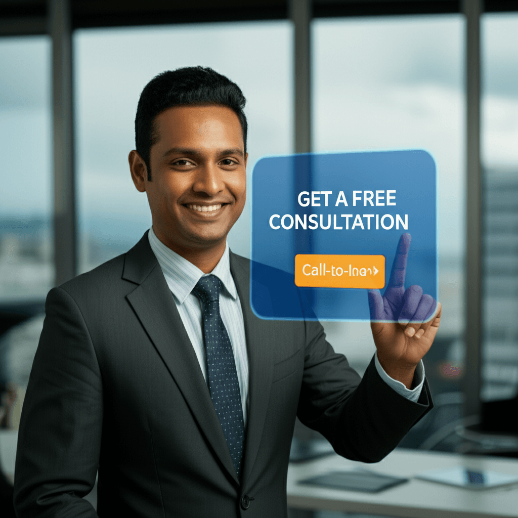 A consultant inviting you to get a free consultation for SEO services in Sri Lanka.