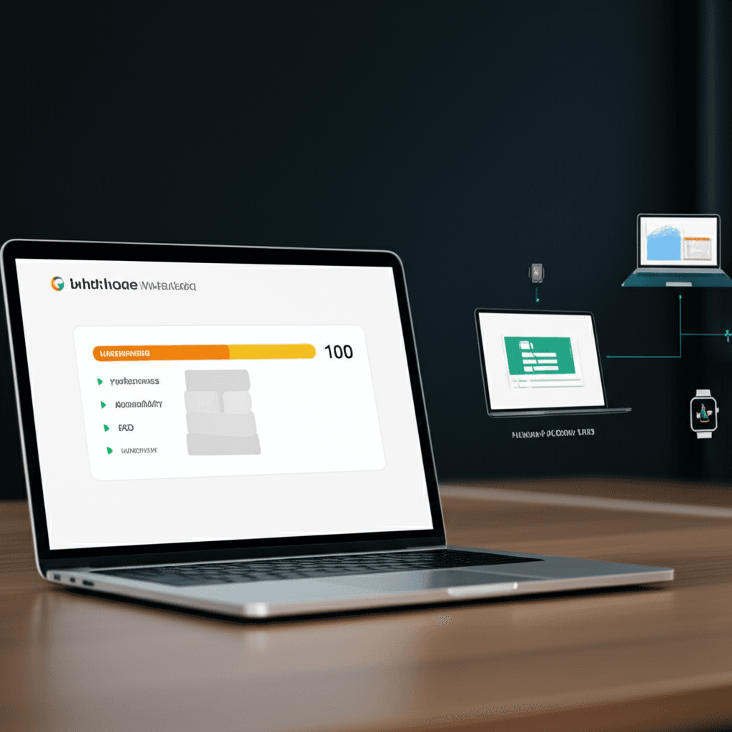 A graphic showing a perfect performance score next to a Headless CMS diagram.