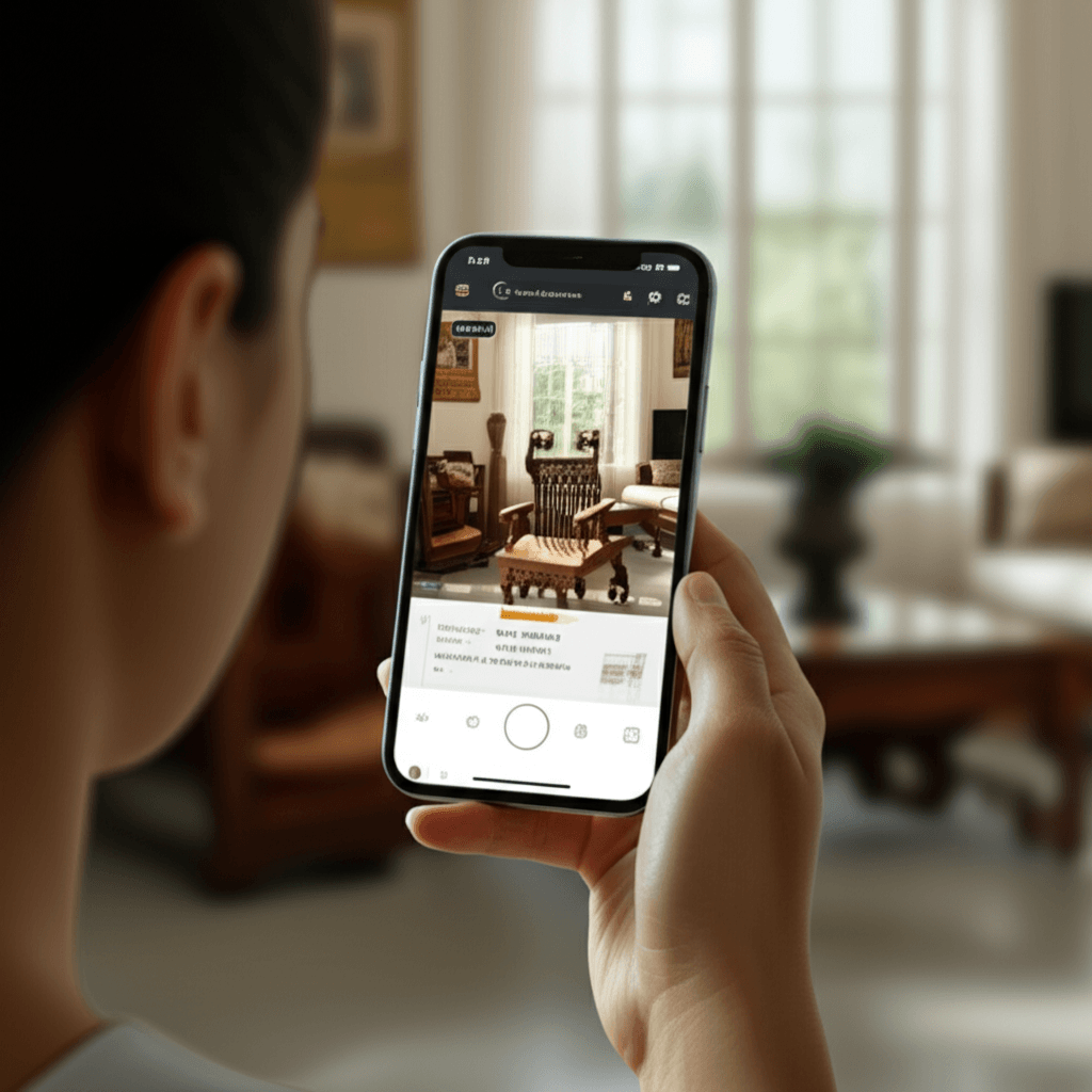 A user experiences a product in their home using web-based augmented reality on a smartphone.