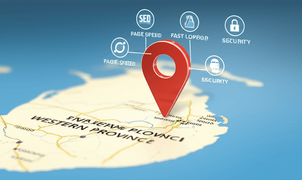 An infographic illustrating the technical development and local SEO optimization process for a Sri Lankan website.