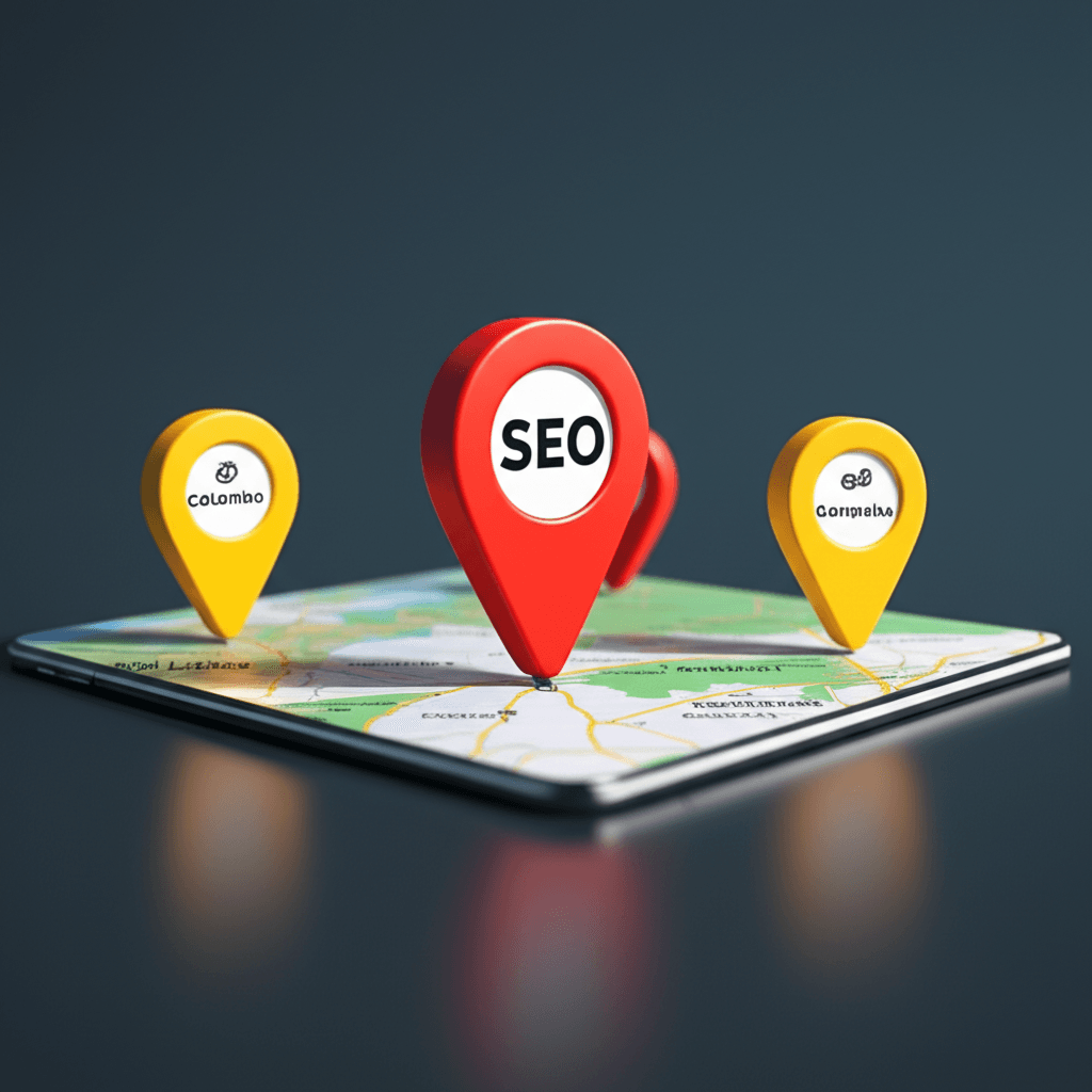 An illustration showing the key elements of local SEO for businesses in Colombo and Gampaha.