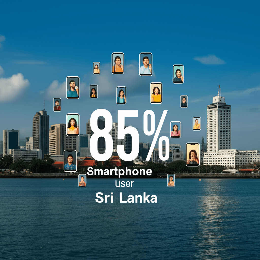 Infographic showing that 85% of internet users in Sri Lanka are on smartphones.