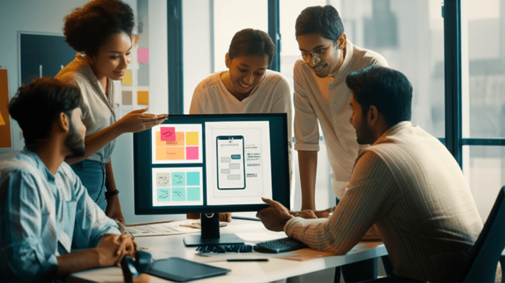 The web design team in Colombo discussing a mobile-first project.