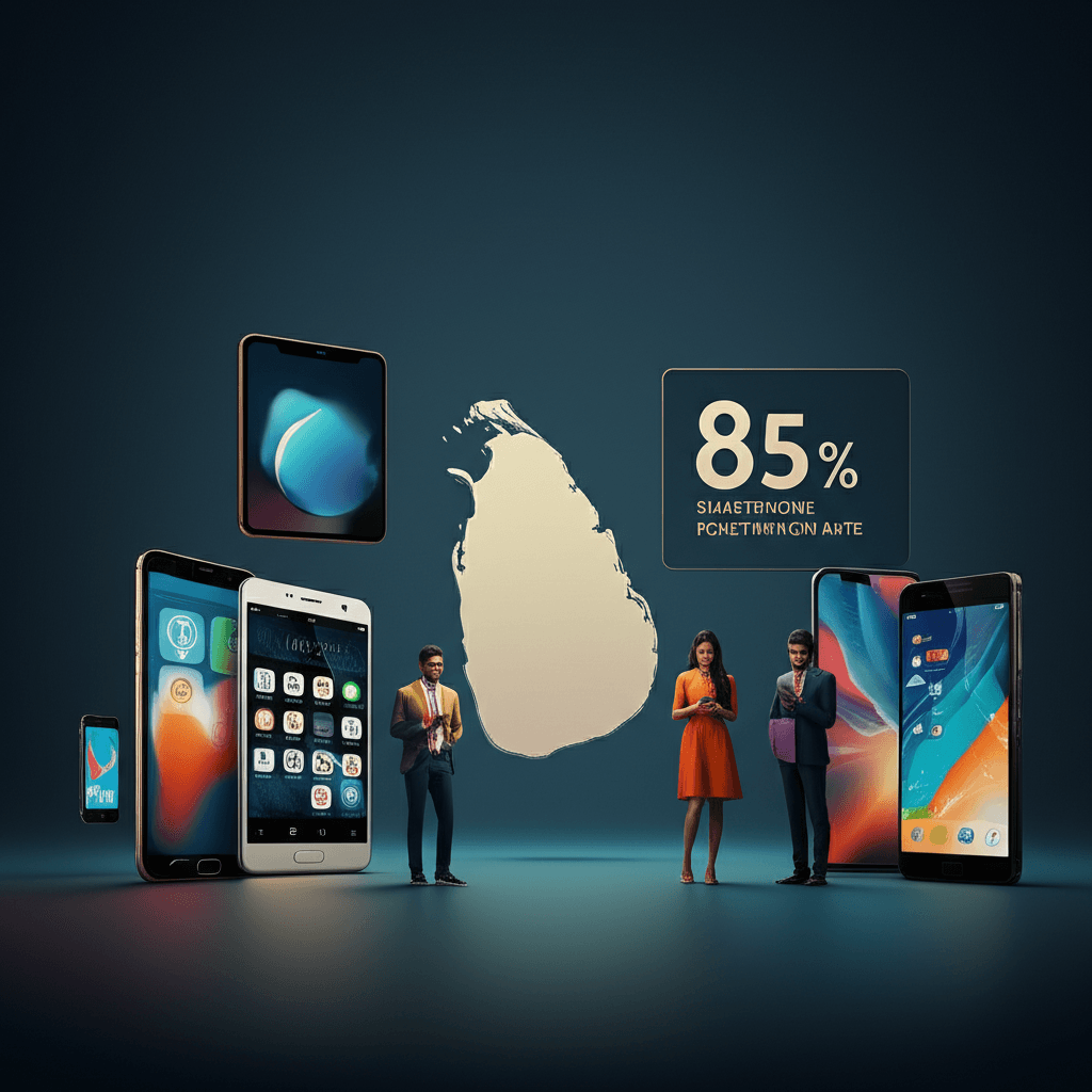 A data graphic showing that 85% of Sri Lankan internet users are on smartphones.