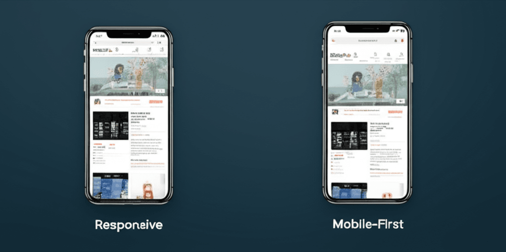 A visual comparison showing the clarity of a mobile-first design versus a cluttered responsive design on a phone.