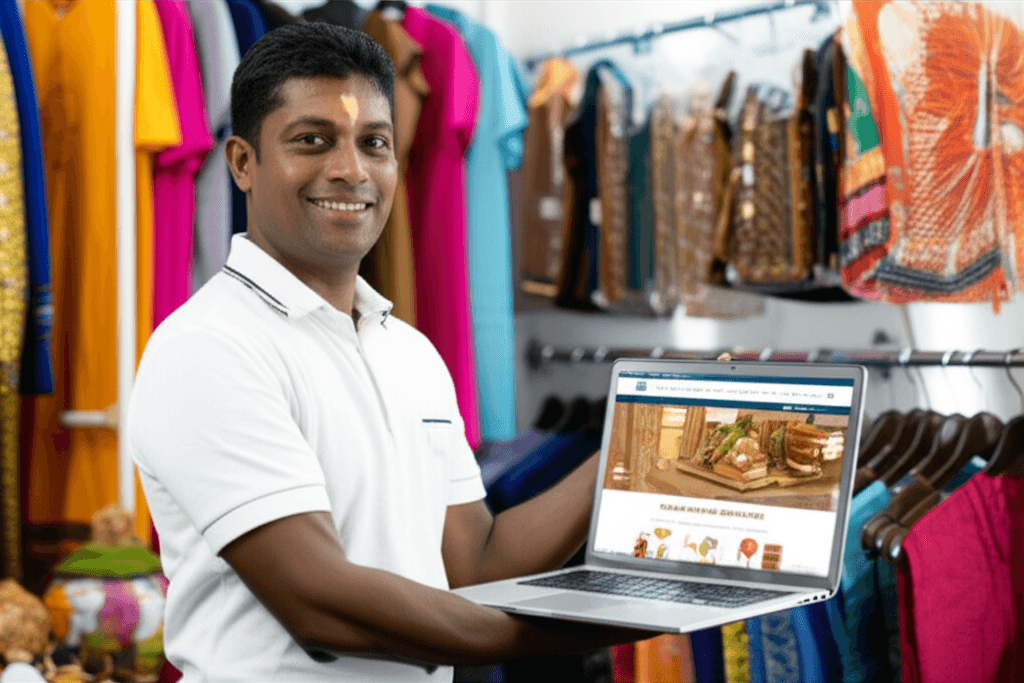 A smiling Gampaha business owner with their new WooCommerce website.