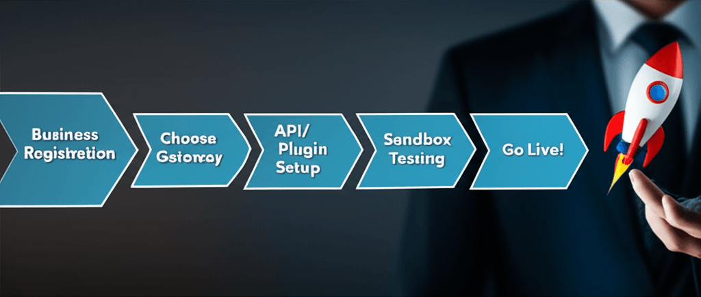 A diagram showing the steps for integrating a payment gateway into an online store.