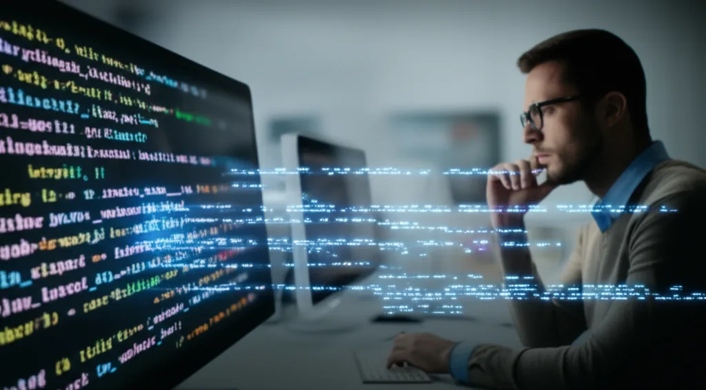 AI's Double Edge: Job Losses vs New High-Skill Roles for Sri Lankan Software Engineers in 2026 1 A computer screen showing AI algorithms automating coding tasks, representing job displacement.