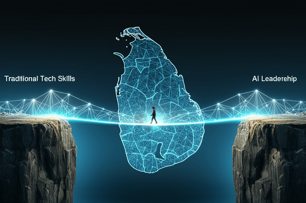 A visual representation of bridging the skills gap from traditional tech to AI proficiency.