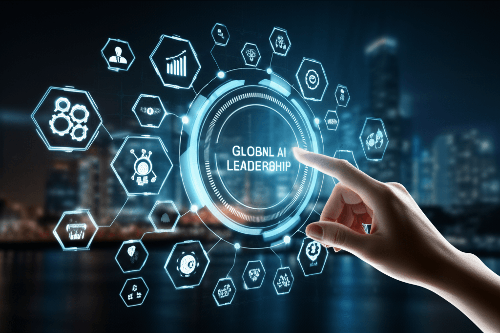 A visionary image of a digital roadmap charting Colombo's path to becoming a global AI leader.