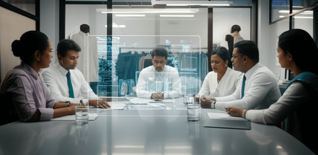 Policy makers and industry leaders in Sri Lanka discussing the future of the apparel sector with AI.