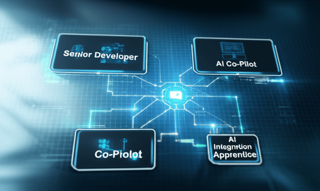 A diagram showing the evolution of tech roles, with new apprenticeship positions focused on AI integration.