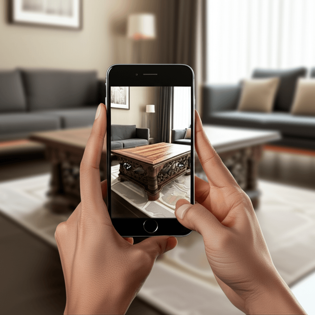 A demonstration of AR technology allowing a customer to visualize a Sri Lankan table in their home.