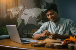 A vibrant, optimistic image showing a Sri Lankan artisan packaging&hellip;