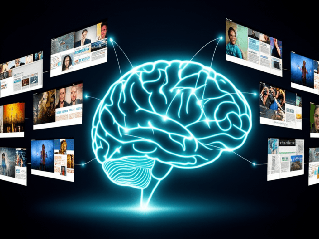 Abstract visualization of AI personalizing a website experience for different users.