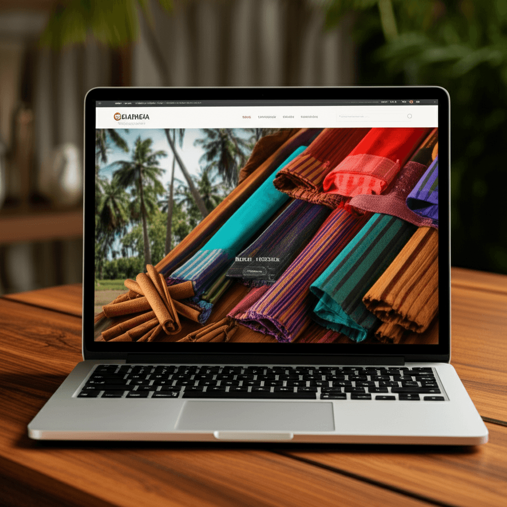 A laptop displaying a professional website for a Gampaha exporter.