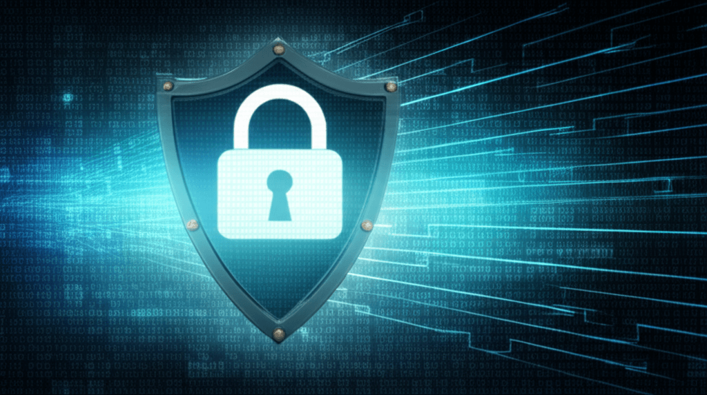 A digital shield protecting an online shop's data and transactions.