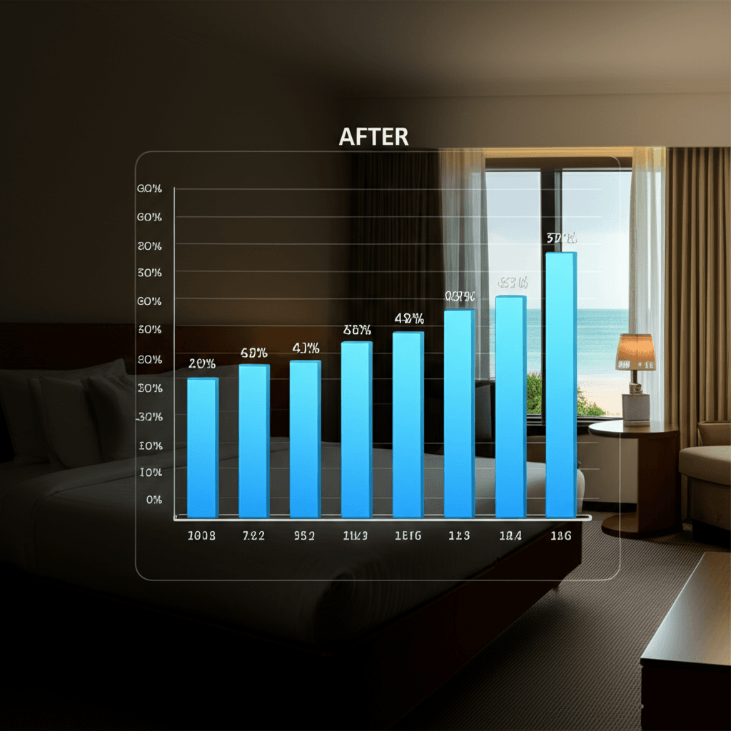 A chart showing the increase in direct bookings after a hotel website redesign.