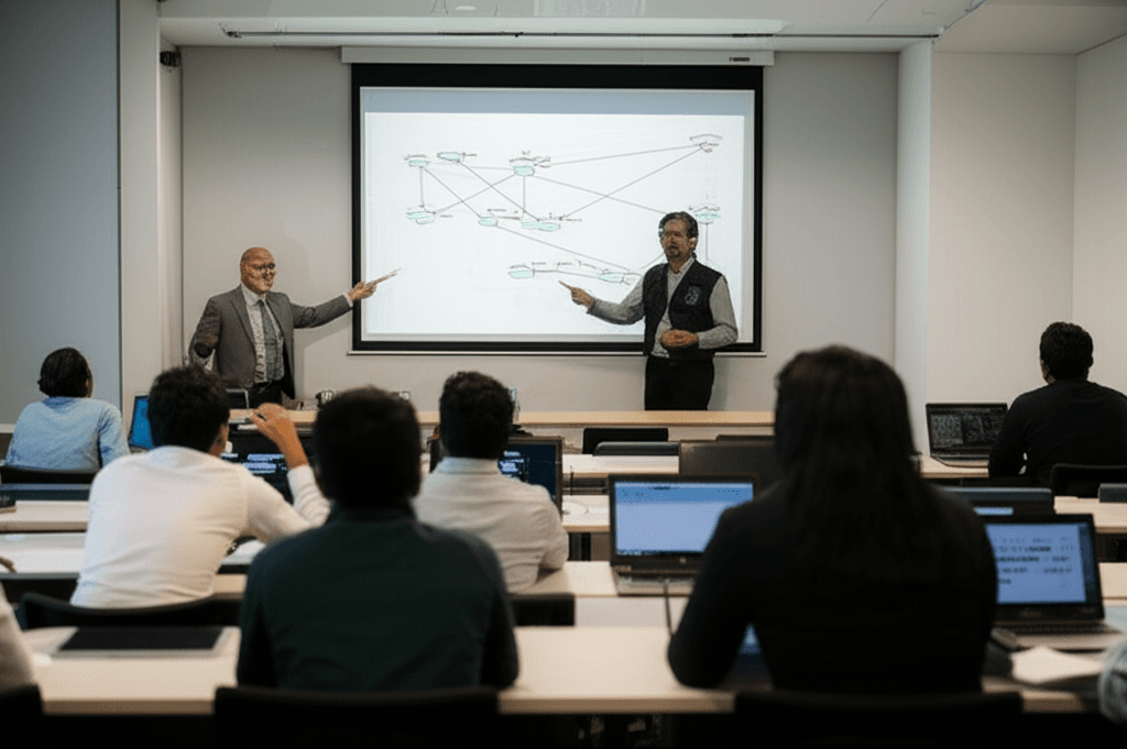 Sri Lankan software engineers upskilling in AI and machine learning at a local workshop.
