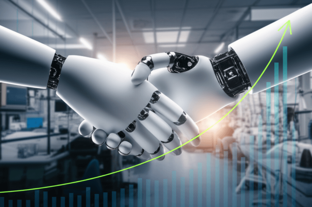 Conceptual image of human-AI collaboration for a sustainable future in the apparel industry