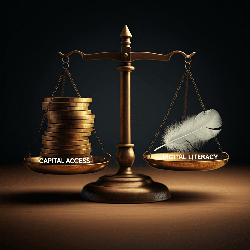 A scale showing the imbalance between high financial access and low digital literacy.