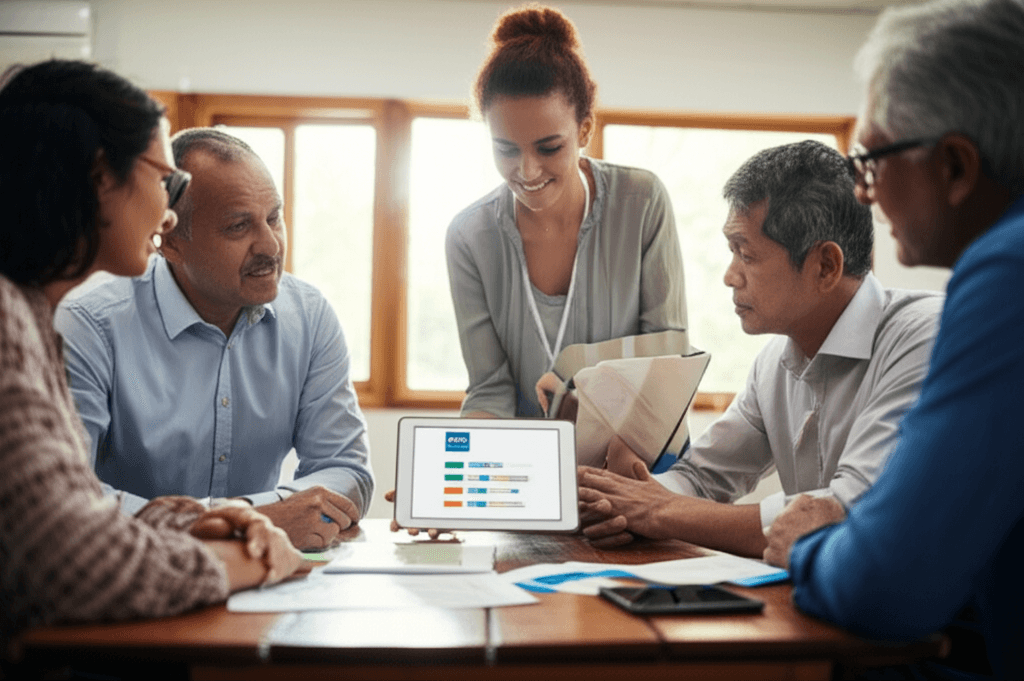 A trainer teaches digital financial skills to a group of rural entrepreneurs.