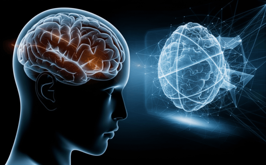 Illustration of a brain reacting positively to interactive 3D web elements.